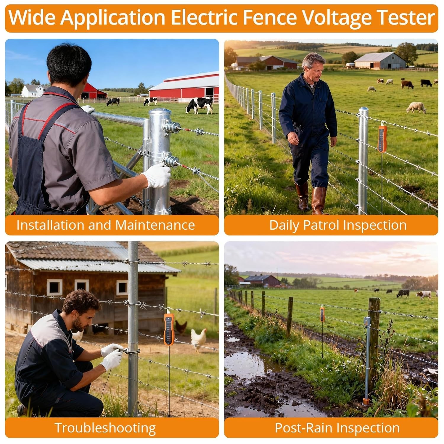2000-12000V Electric Fence Voltage Tester Fence Fault Finder with 8 Neon Indicat
