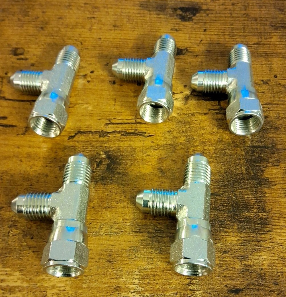6602-04-04-04 1/4″ FJIC SWIVEL TO 1/4″ JIC TO 1/4″ JIC TEE FITTINGS LOT OF 5