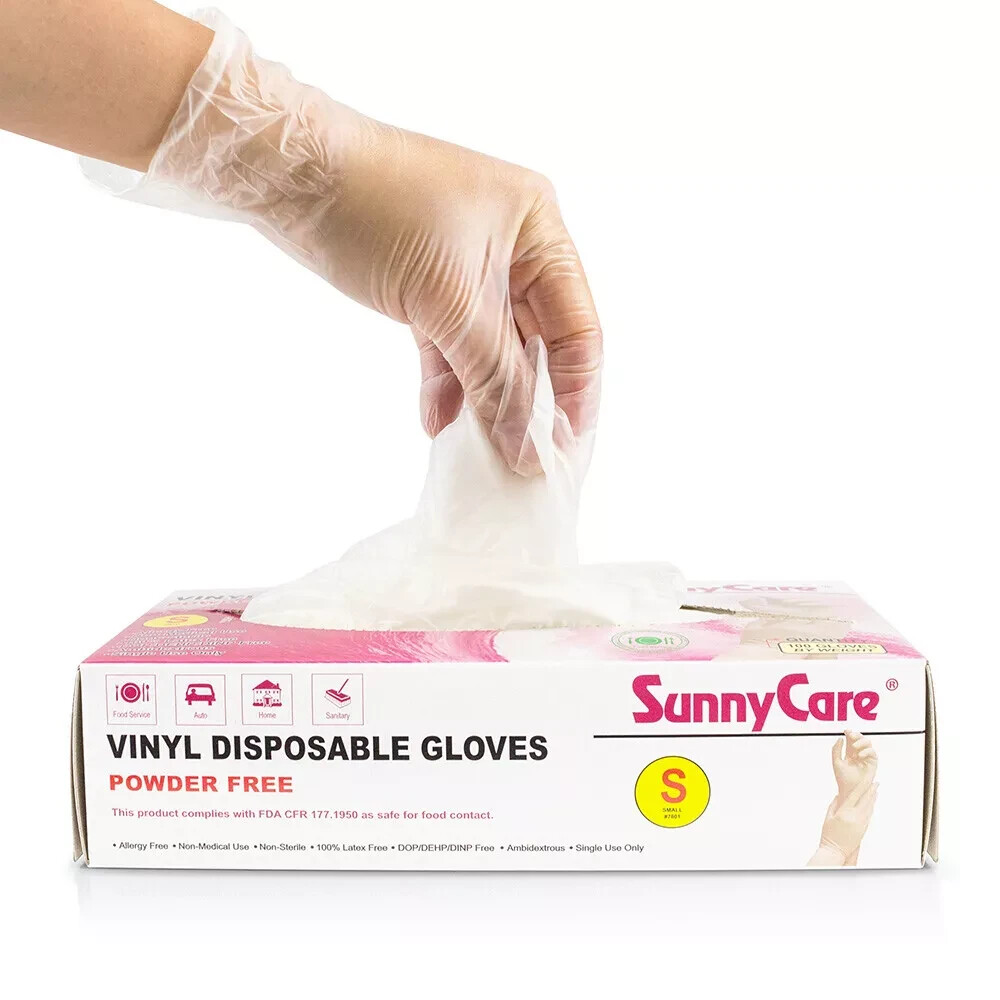 100 SunnyCare #7501 Synthetic Vinyl Gloves Powder Free (Latex/DOP Free) – S