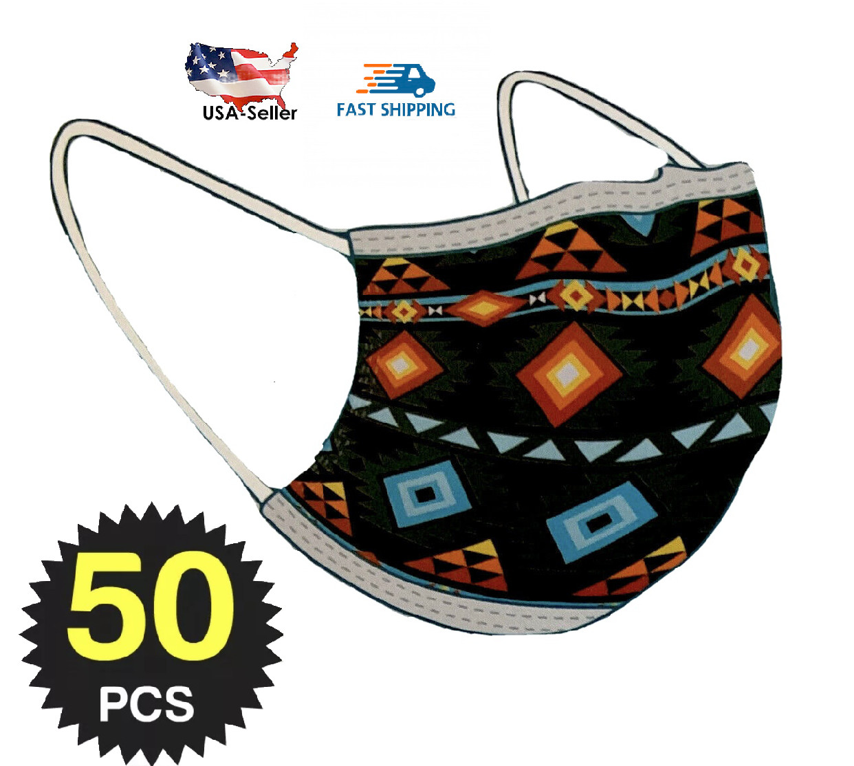 50 Pcs Southwest Face Mask Non Medical Surgical Disposable 3-Ply Medicine Wheel