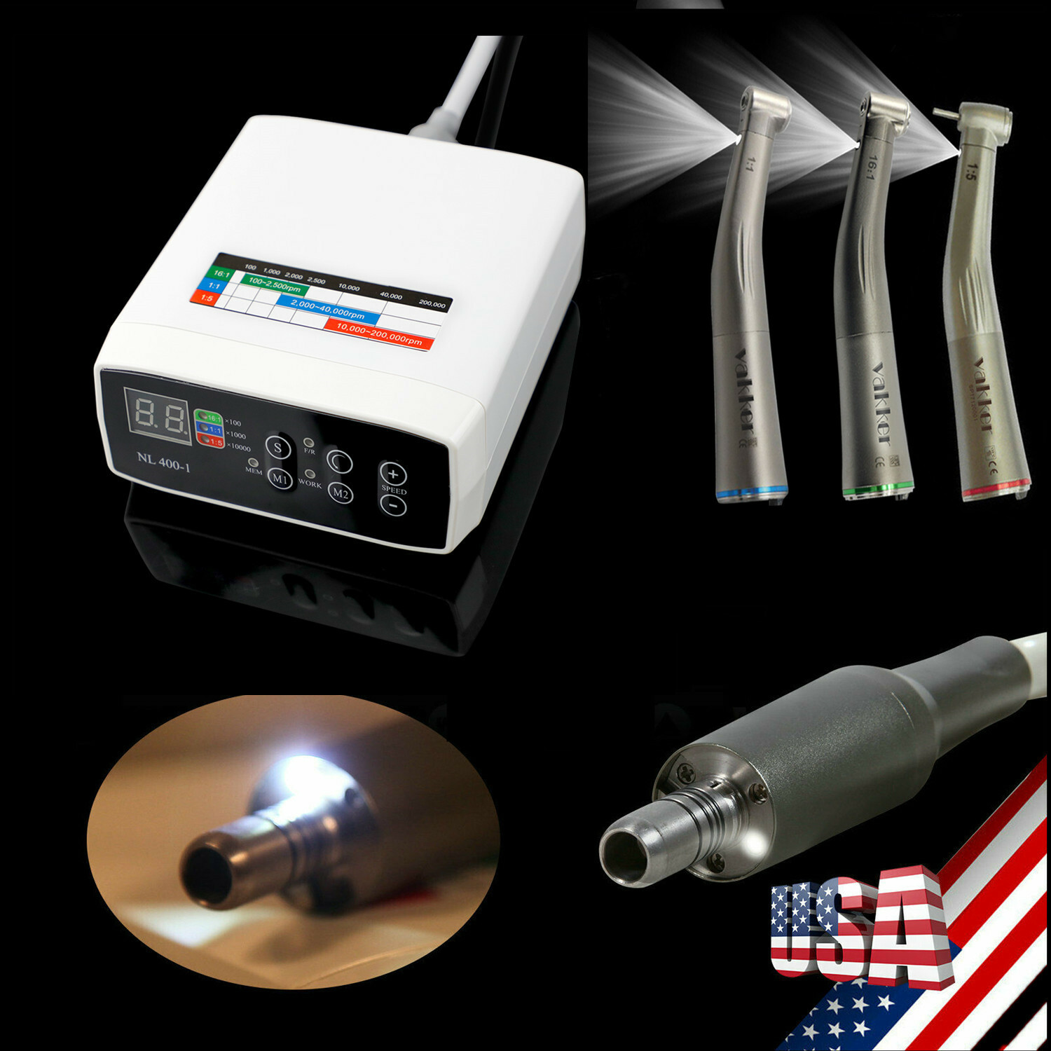 Dental Internal Spray Electric Motor W/1:5 1:1 16:1 Contra Angle Handpiece