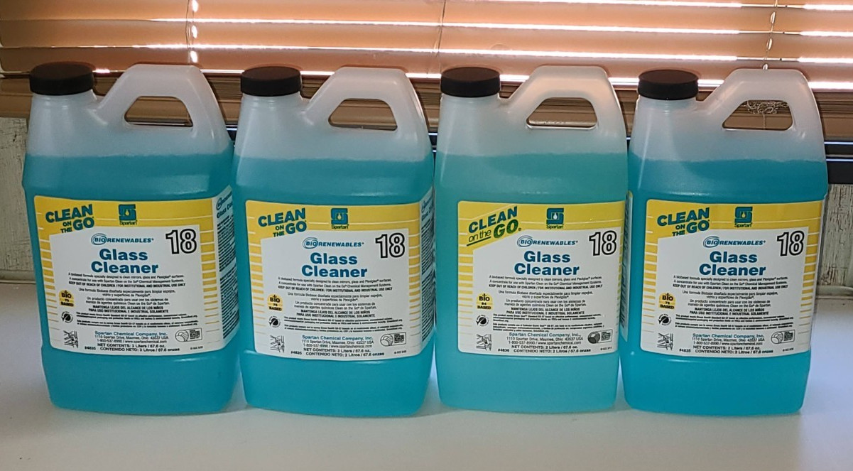 4 Bottles Clean on the Go Spartan BioRenewables Glass Cleaner #18 2L