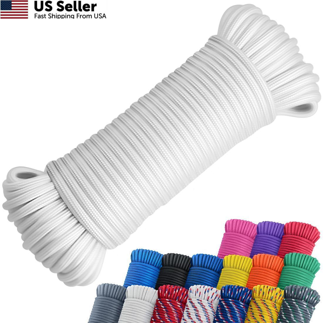 100ft 1/4 Polyester Utility Rope Strong Cord Flagpole Camping & Clothesline USA