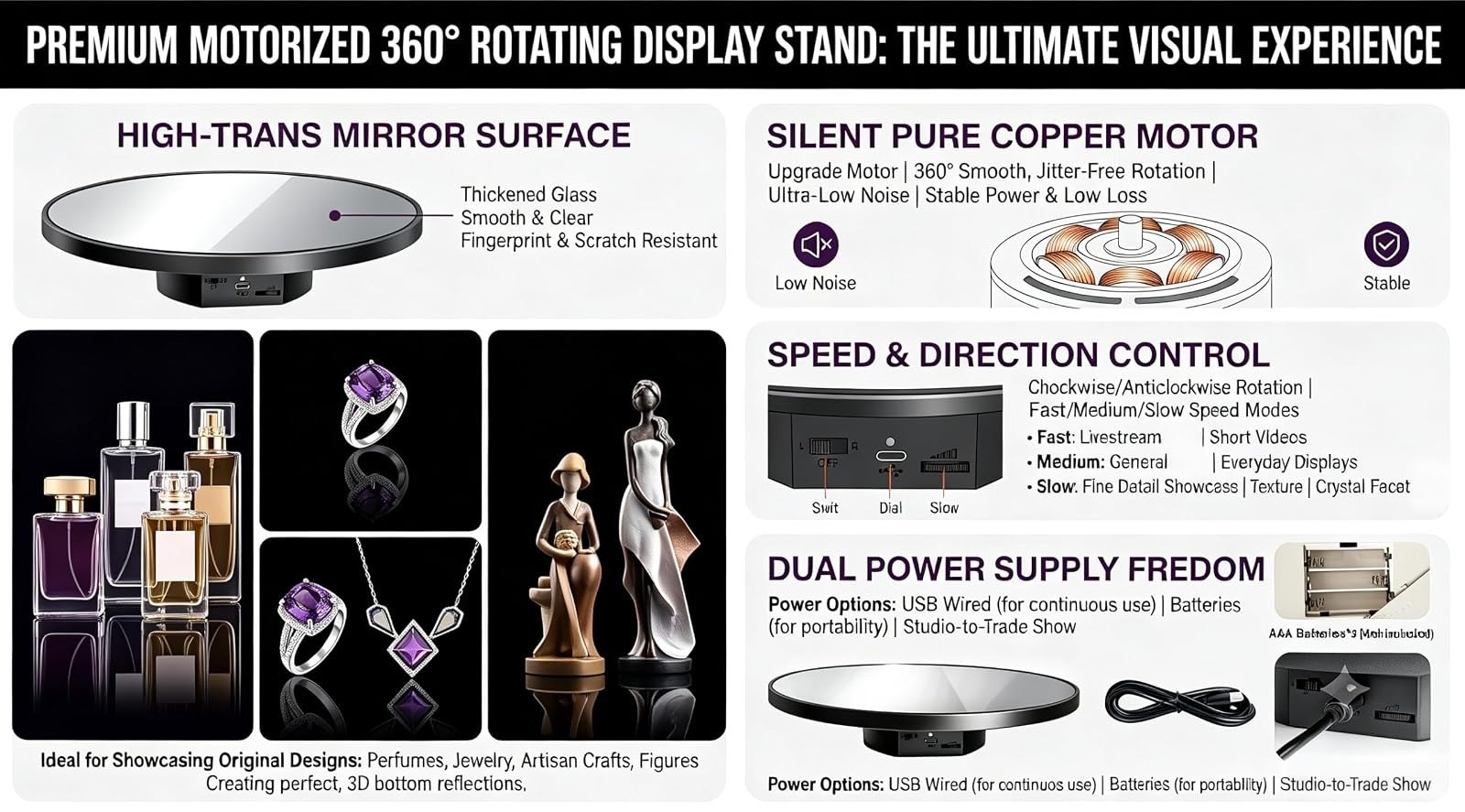 JAYEGT Motorized Rotating Display Stand 10″ for Photography & Jewelry