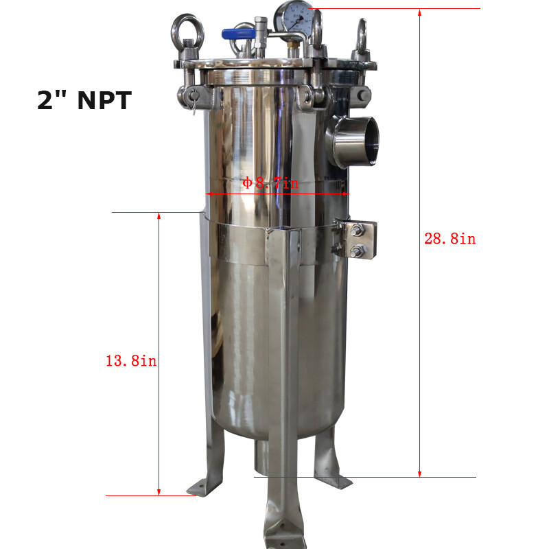 TECHTONGDA 1# Bag Industrial Filter 304 Stainless Steel 2″ NPT In/Out 120 PSI