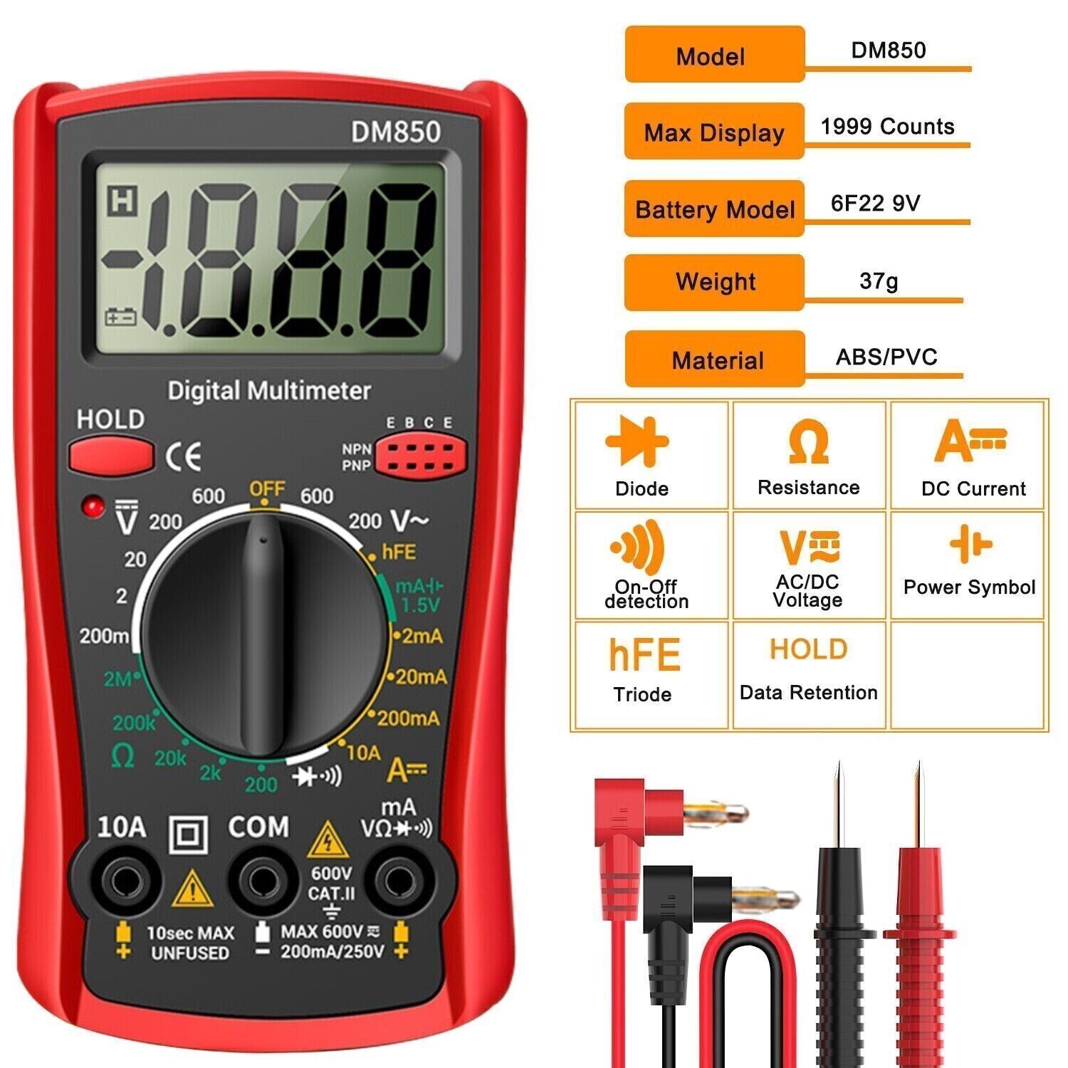 Digital Multimeter Voltmeter DM850 AC DC Ammeter Ohmmeter Volt Meter Tester US