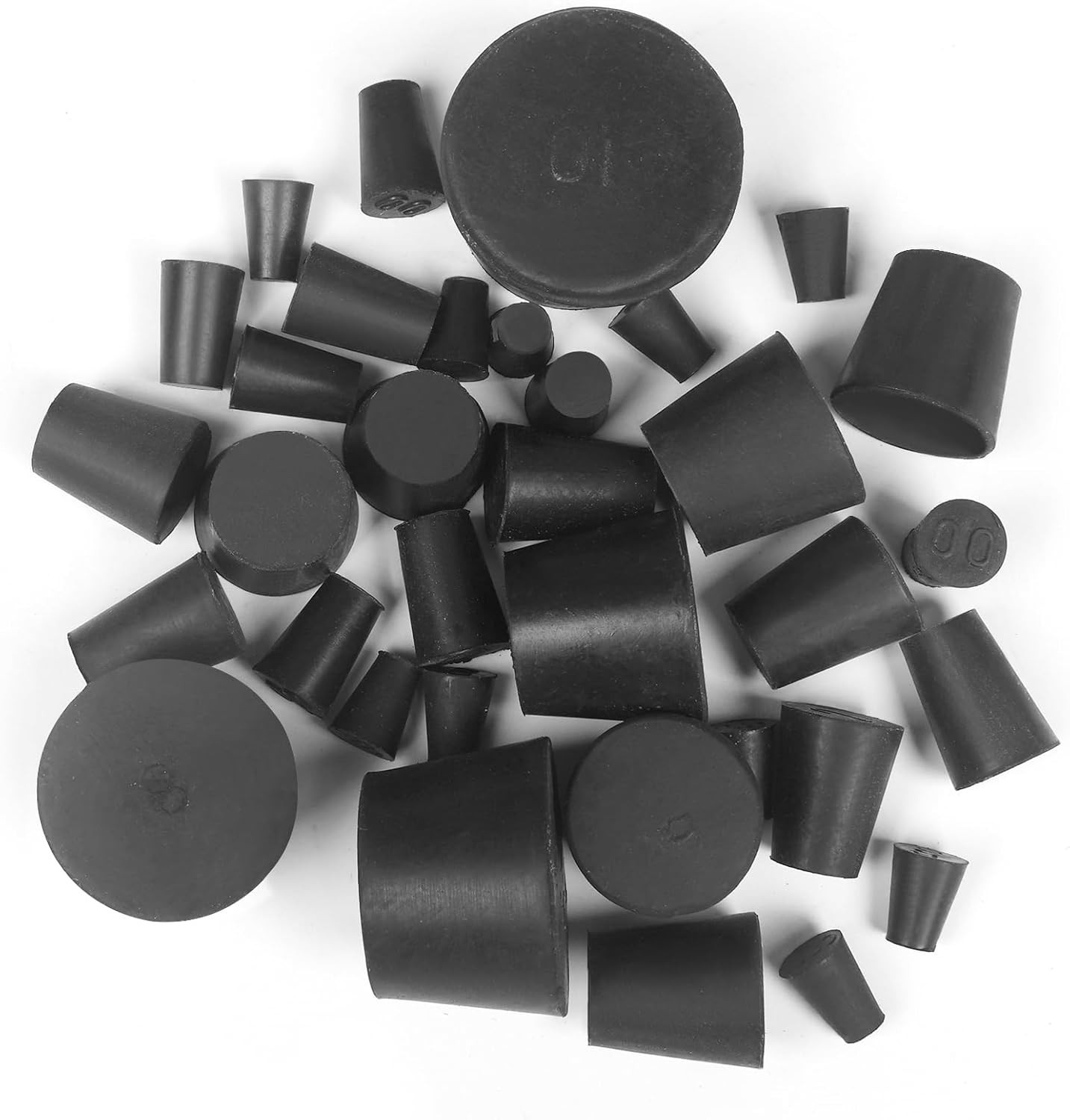34 Pack Solid Rubber Stoppers 13 Assorted Sizes 000# – 10# Black Tapered Lab B