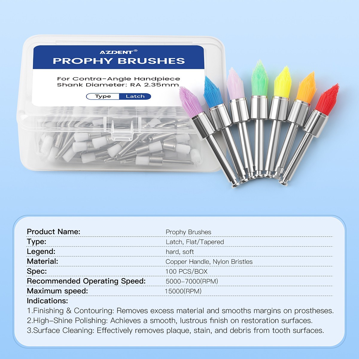 100pcs Dental Nylon Colored Soft Bowl Polishing Tapered Prophy Brushes Latch Typ