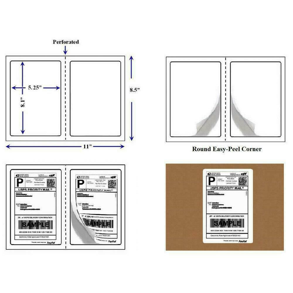 4000 Mailing Shipping Labels 8.5″x5.5″ Round Corner Half Sheet Self Adhesive USA