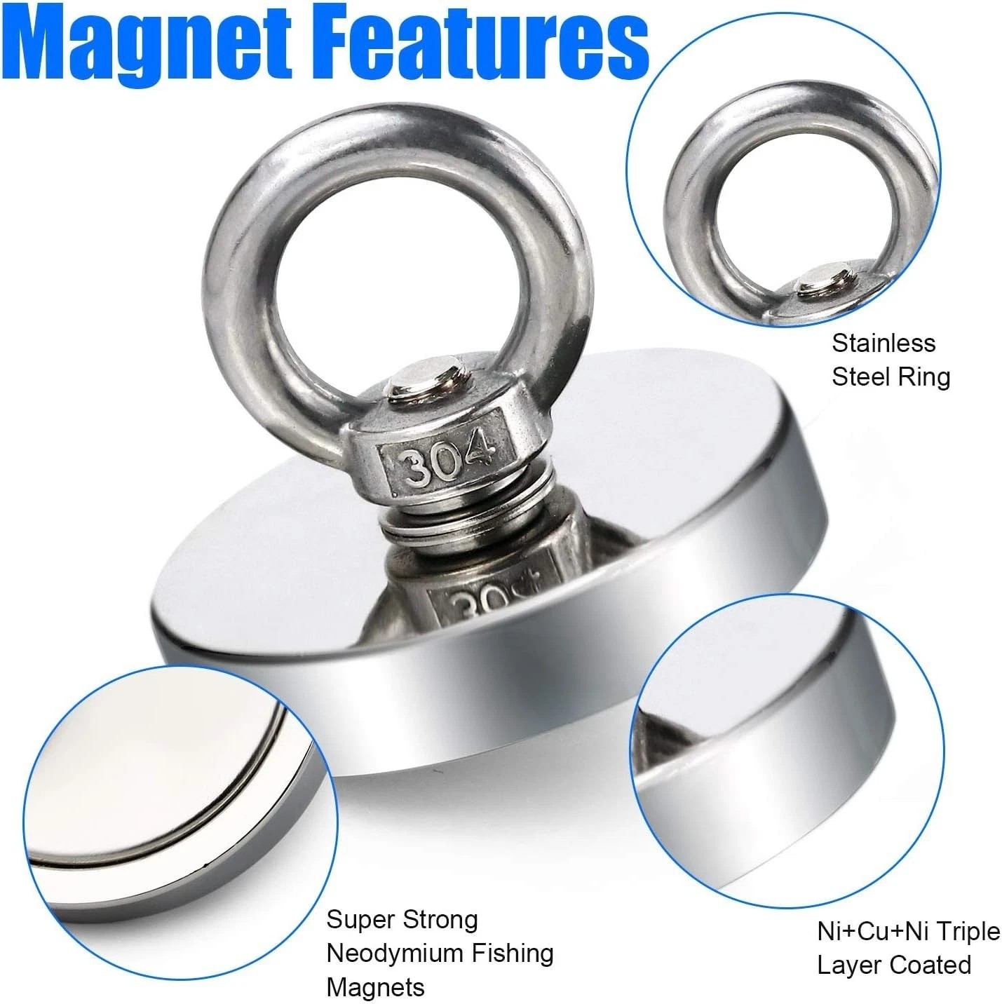 Strong Neodymium Fishing Magnets 286 lbs(130 KG) Pulling Force Rare Earth Magnet