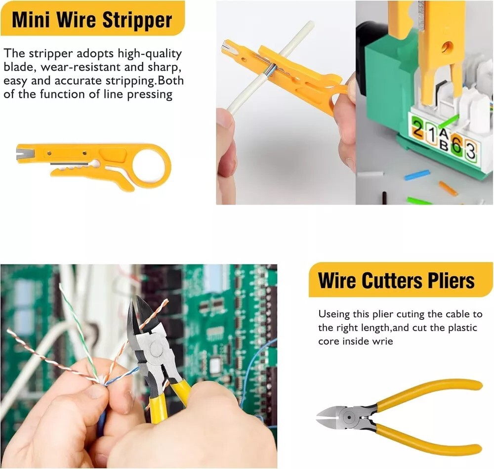 RJ45 Crimping Tool Kit Ethernet Pass Through Crimper Network Cat5 Cat6 Cat7