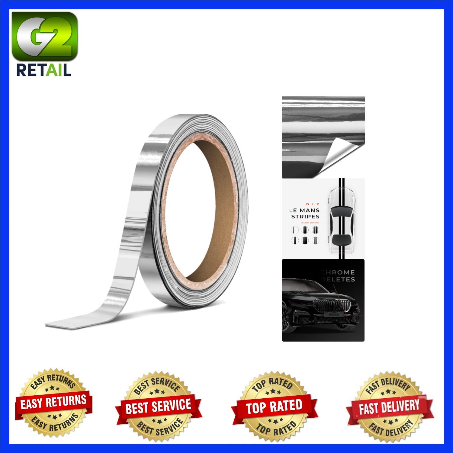 Gloss Silver Chrome Vinyl Adhesive Tape – 1/4″ x 30ft, Waterproof & Removable