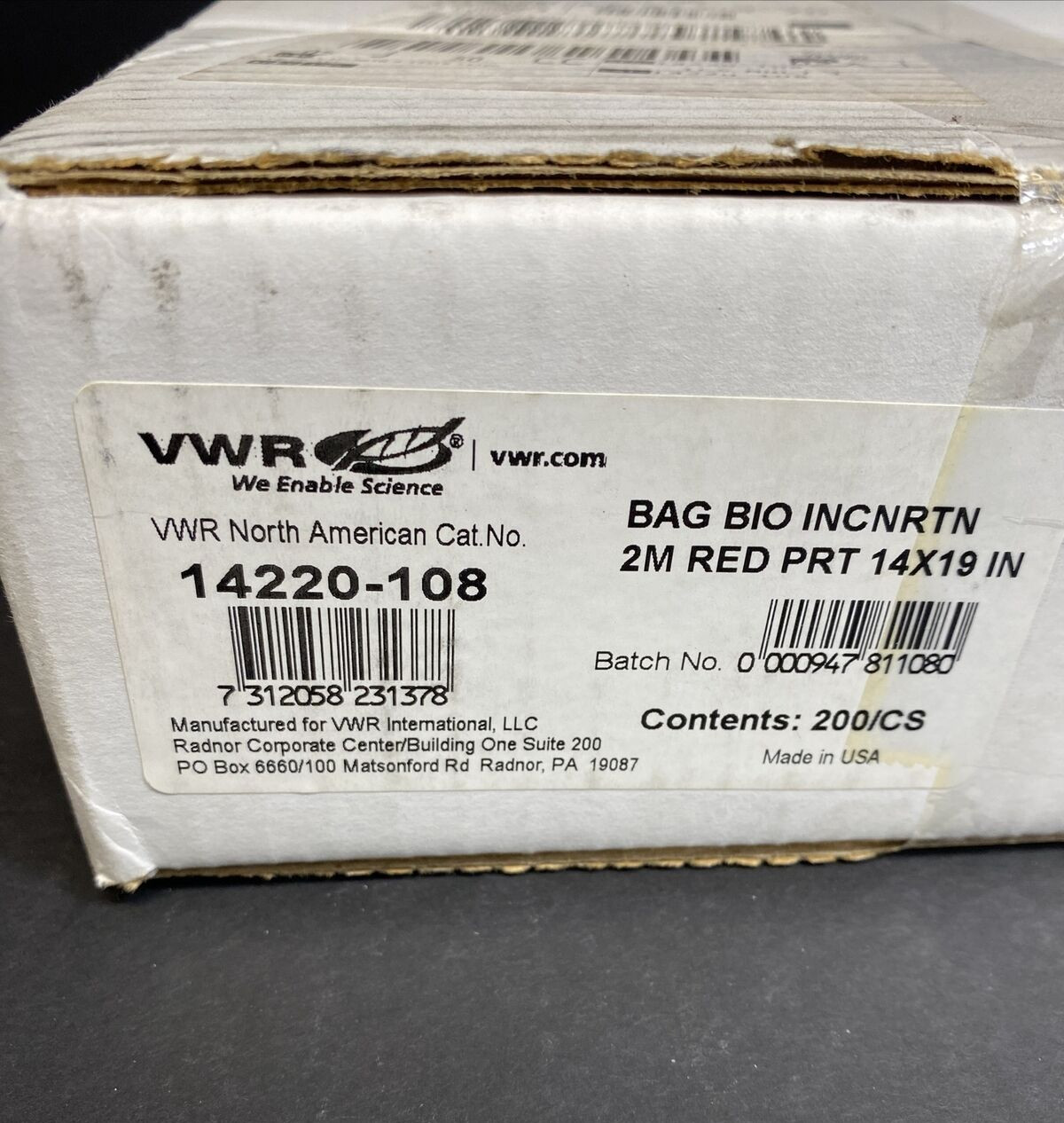 VWR Incineration Bag 14 x 19 in. Total of 200 Bags