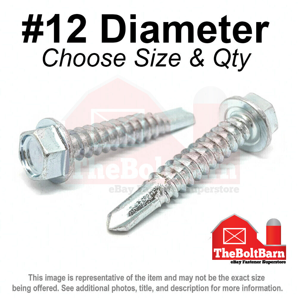 #12 Hex Washer Head Self Drilling Sheet Metal Screws Zinc (Pick Length & Qty)