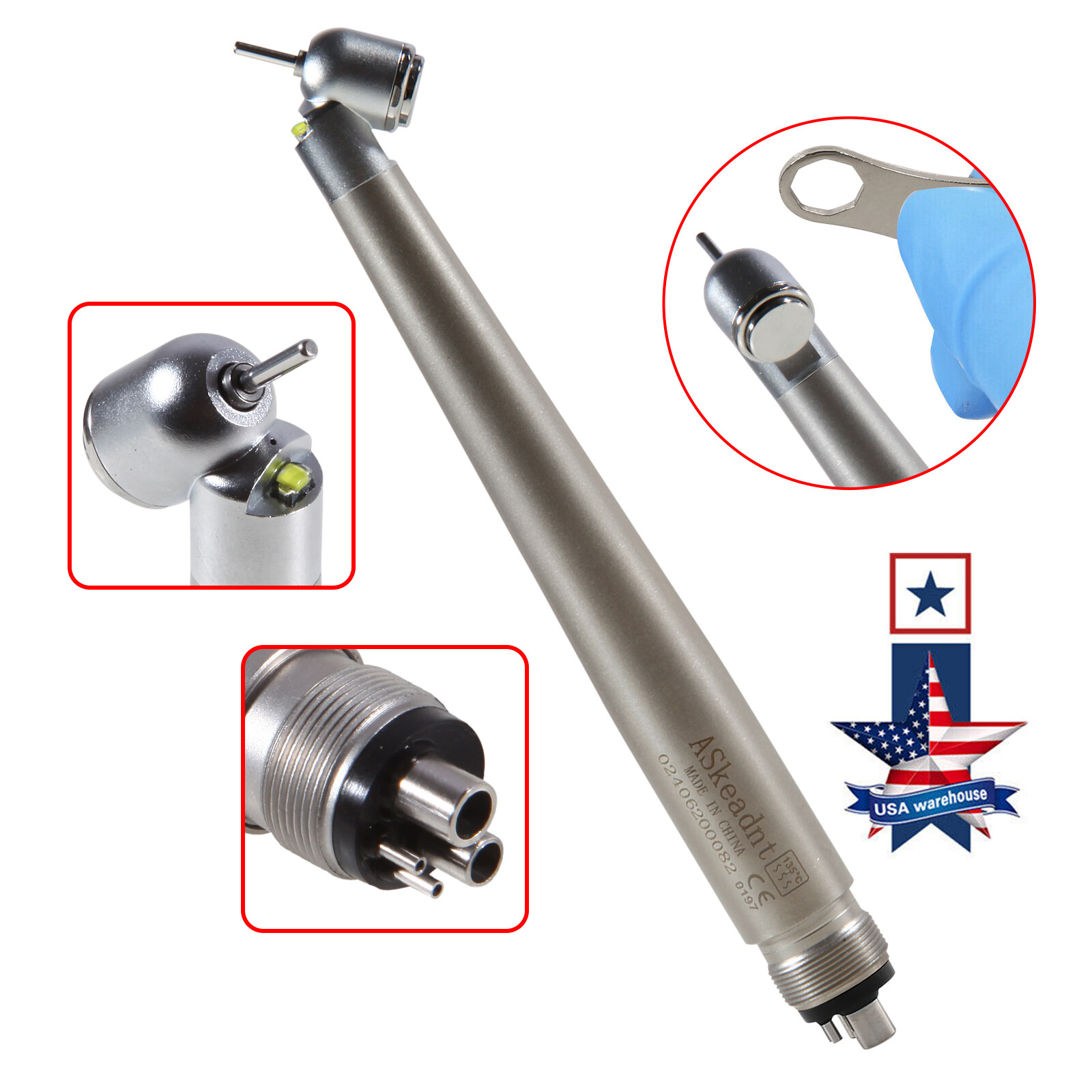 NSK Style Dental LED 45° Degree Surgical High Speed Handpiece Push Button 4 Hole