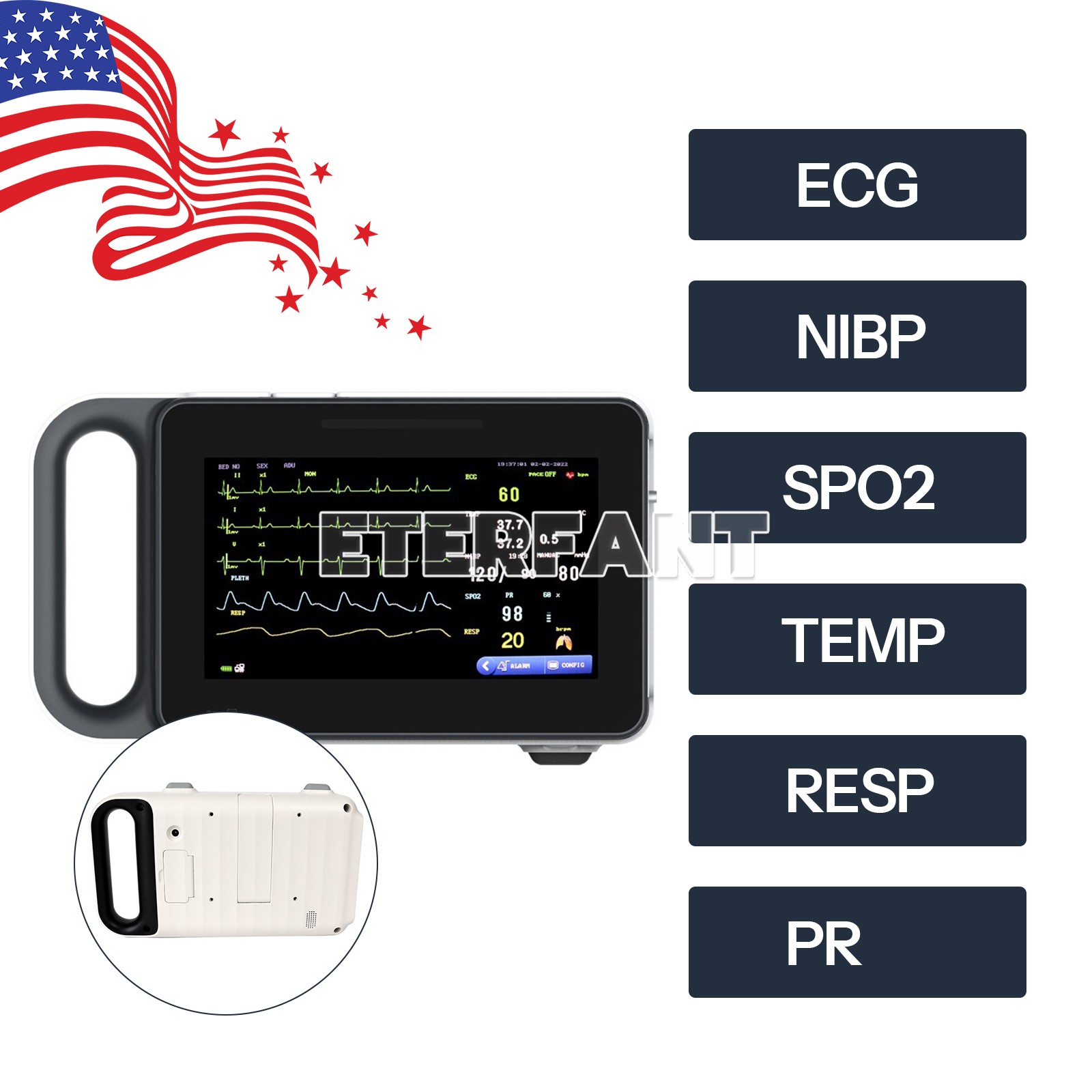 7 Inch Touch Screen Multi-parameter Patient Monitor Portable Vital Sign Monitor