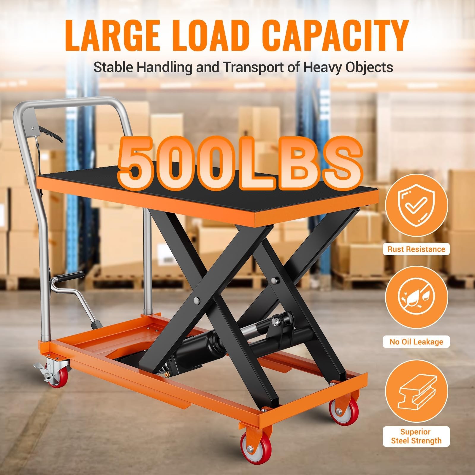 Hydraulic Lift Table Cart 500Lbs Capacity 28.5″ Lifting Height Single Scissor