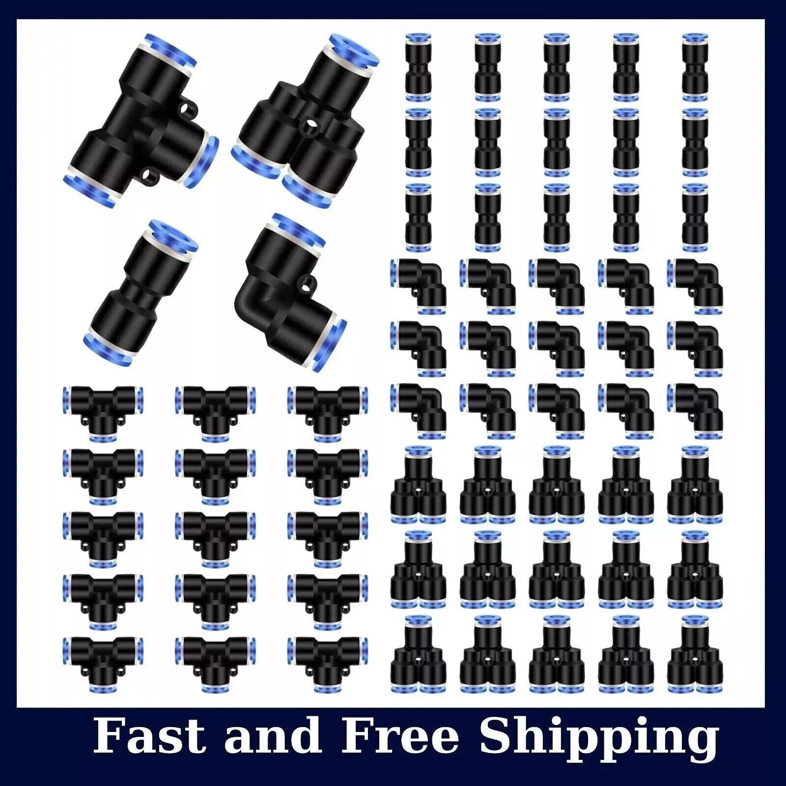 60 Pcs Push to Connect Fittings Air Line Pneumatic Kit Quick Release 1/4″ Od,NEW