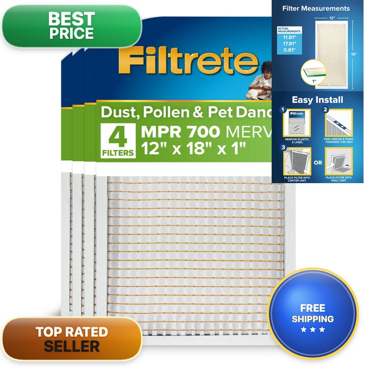 Filtrete 12X18X1 Ac Furnace Air Filter Mpr 700 Merv 8 Tough On Pollen Easy On