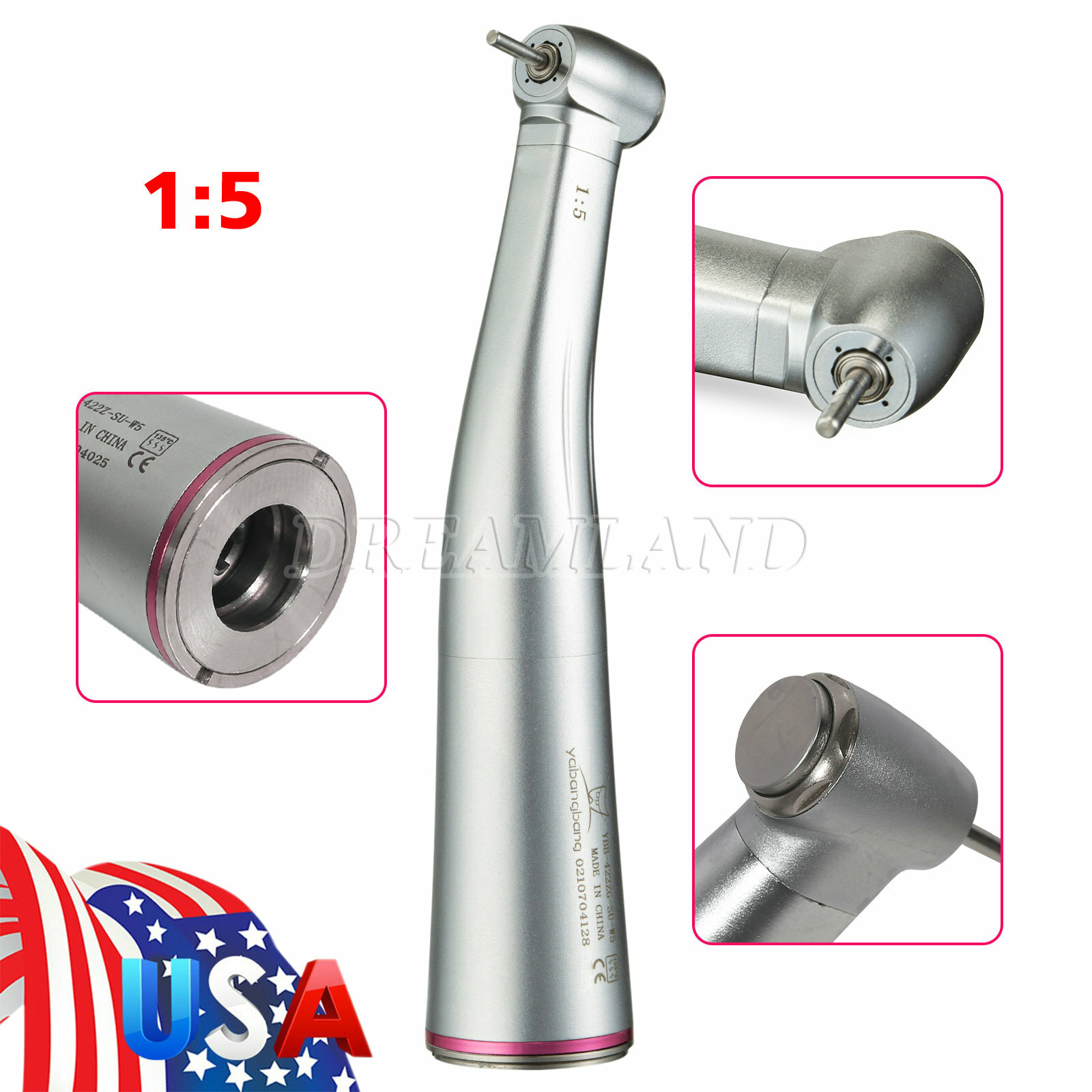 Dental 1:5 Increasing Handpiece LED Contra Angle Fit KAVO NSK Electric Motor USA