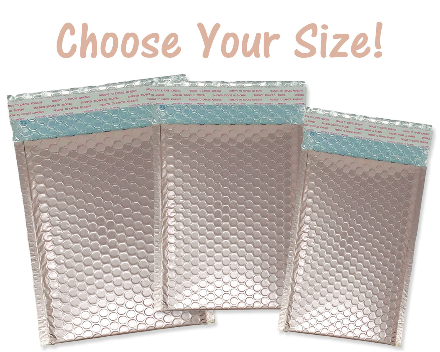 4×8, 5×9, 6×10, 8×12 Nude Pink Metallic Bubble Mailers, Light Rose Gold Envelope