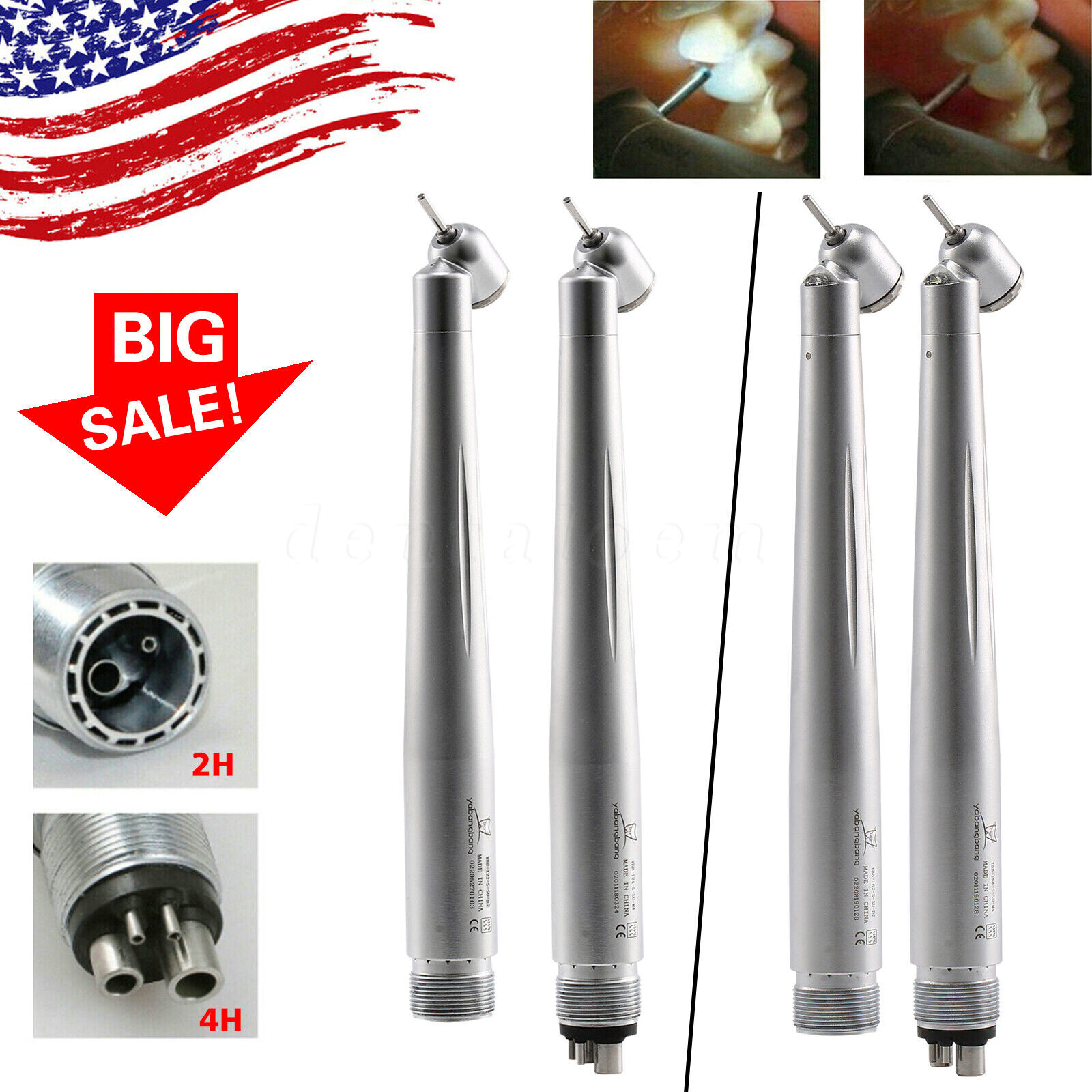 Dental 45 Degree LED High Speed Handpiece Self-Power Oral Surgery Turbine 2/4H