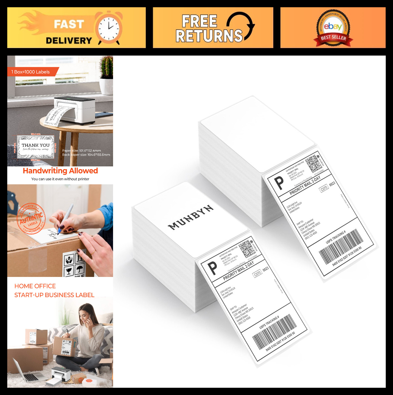 4×6 Inch Thermal Shipping Labels – 1000 Fanfold Adhesive Mailing Labels for Prin