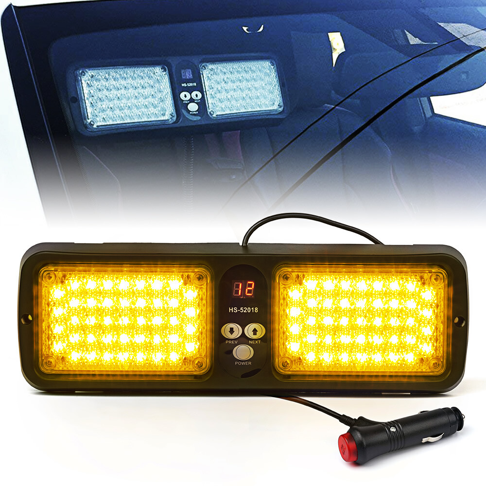 Xprite Amber/Yellow 86 LED Strobe Light Sunshield Visor Mount Emergency Warning