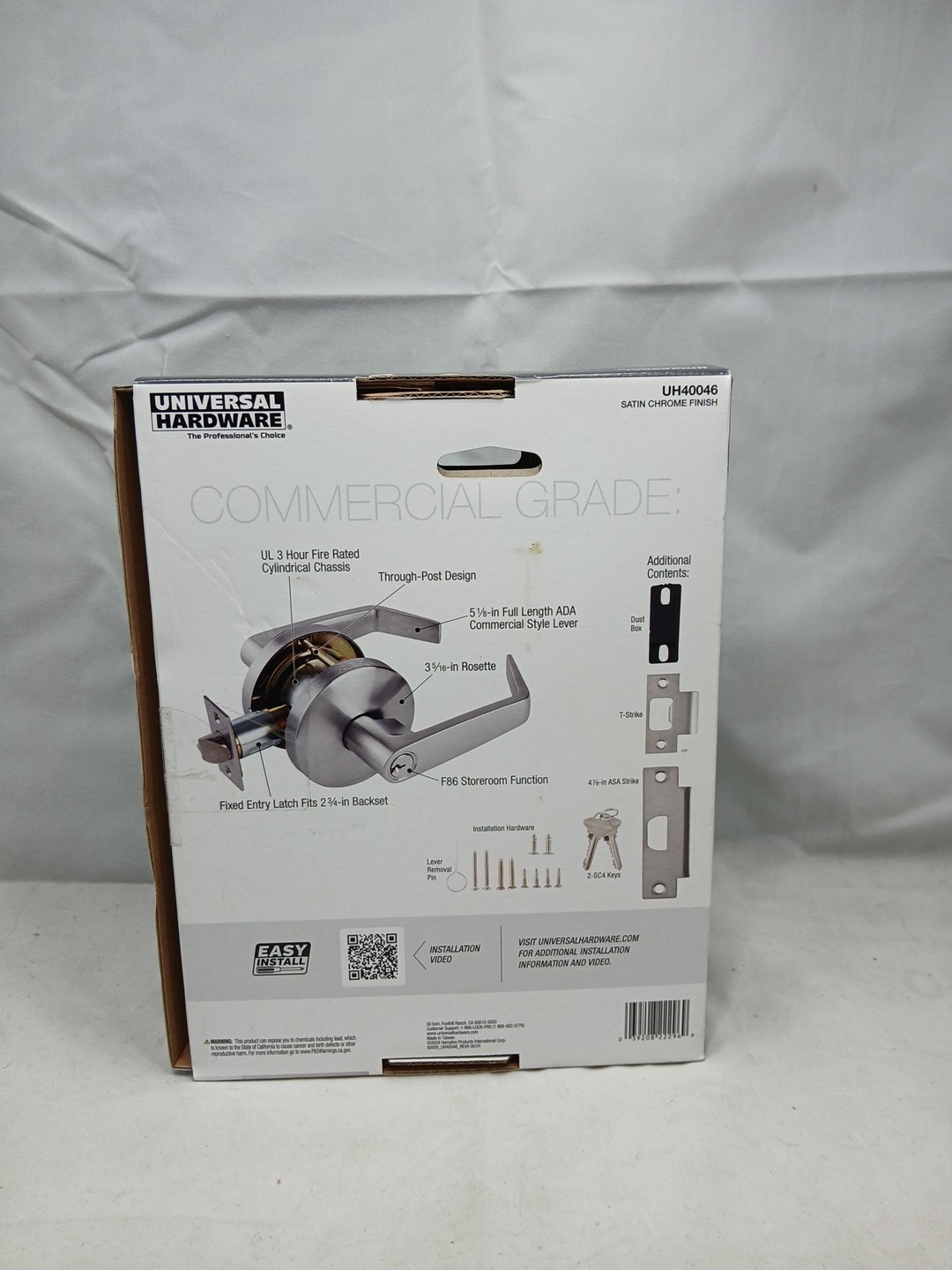 Universal Hardware Commercial Lock Satin Chrome Grade 2 ADA UL 3-Hour Fire Rated