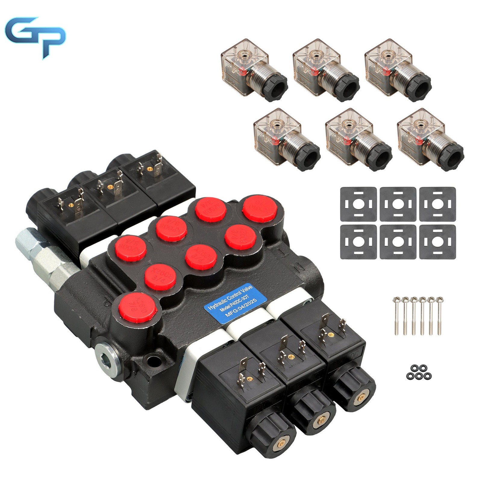 Hydraulic Control Valve Double Acting 13 GPM 3600PSI 3Spool Solenoid 12V DC