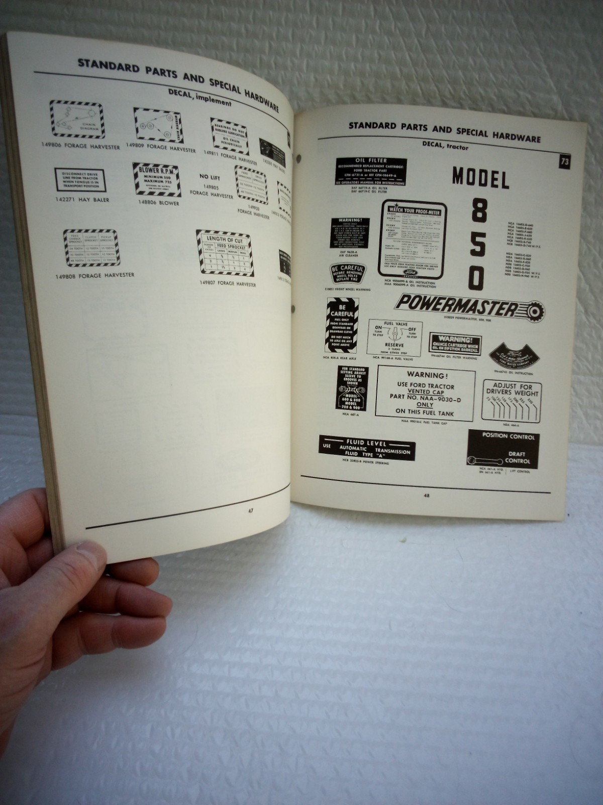 Ford Tractors and implements Standard Parts and special hardware Book 1957