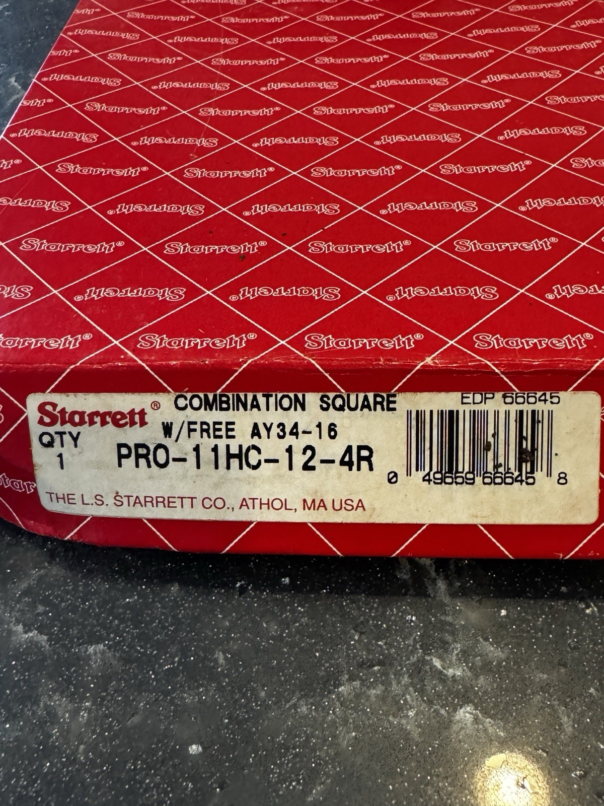 Starrett PRO-11HC-12-4R 12” Combination Square Set w/ AY34-16 Center Head NOS