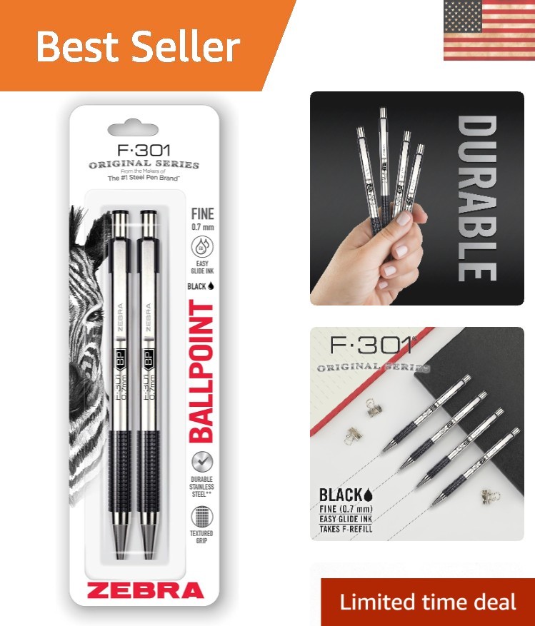 Stainless Steel F-301 Retractable Pens 0.7mm – Smooth Easy-Glide Writing, 2-Pack