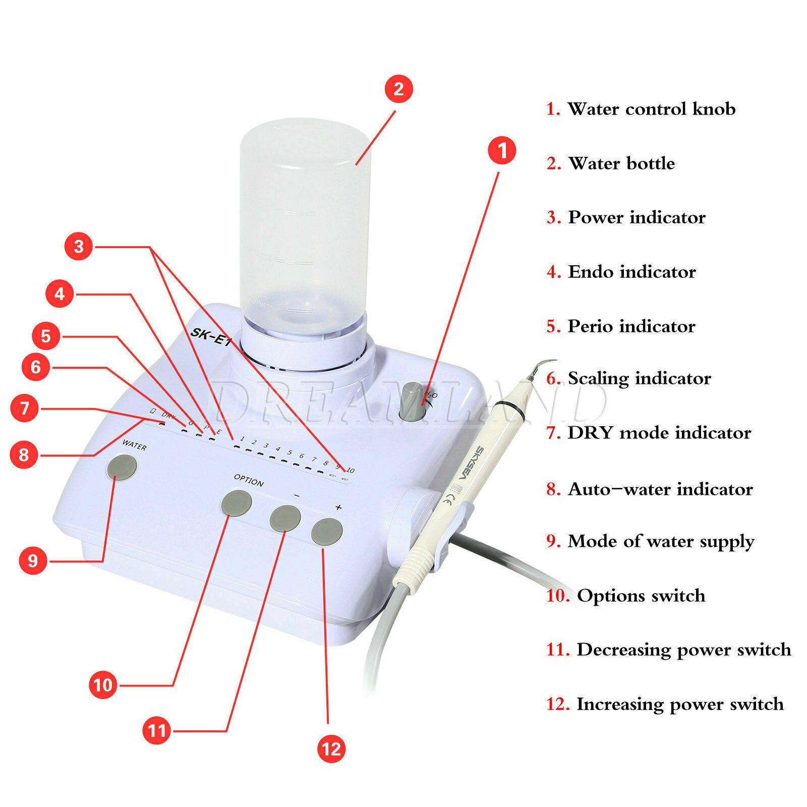 SK-E1 Dental Ultrasonic Electric Scaler 2*Water Bottles Fit Cavitron EMS Tip FDA