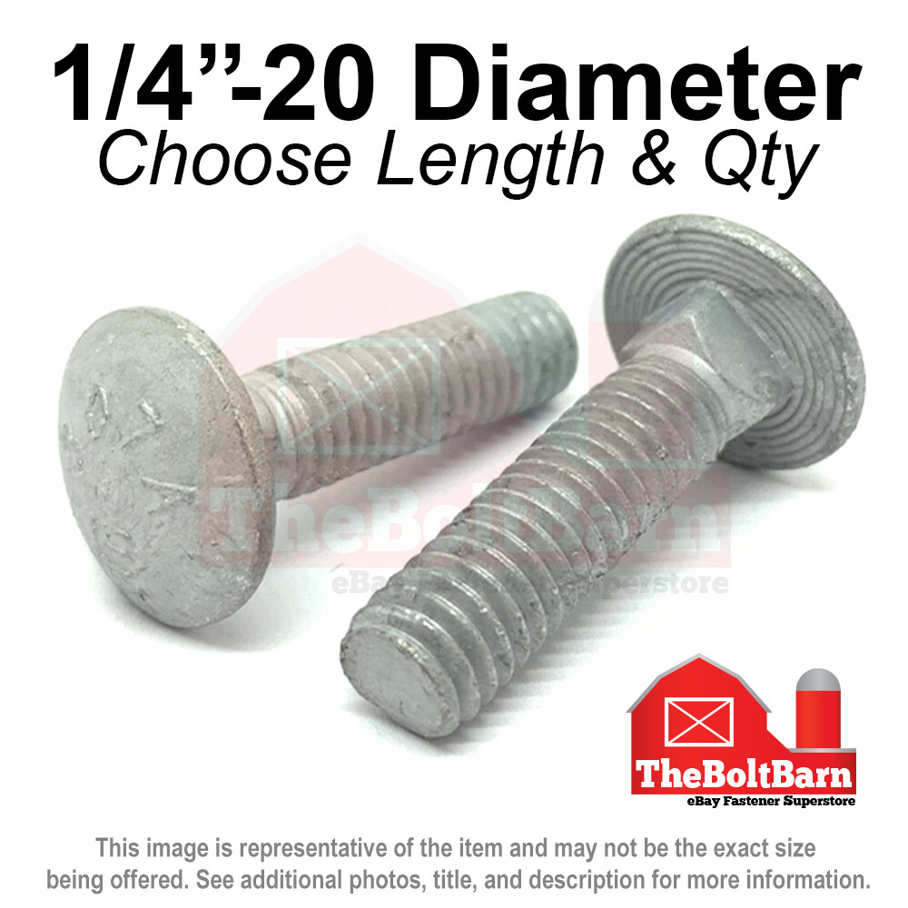 1/4″-20 Grade A 307A Full Thread Carriage Bolts Galvanized (Pick Length & Qty)