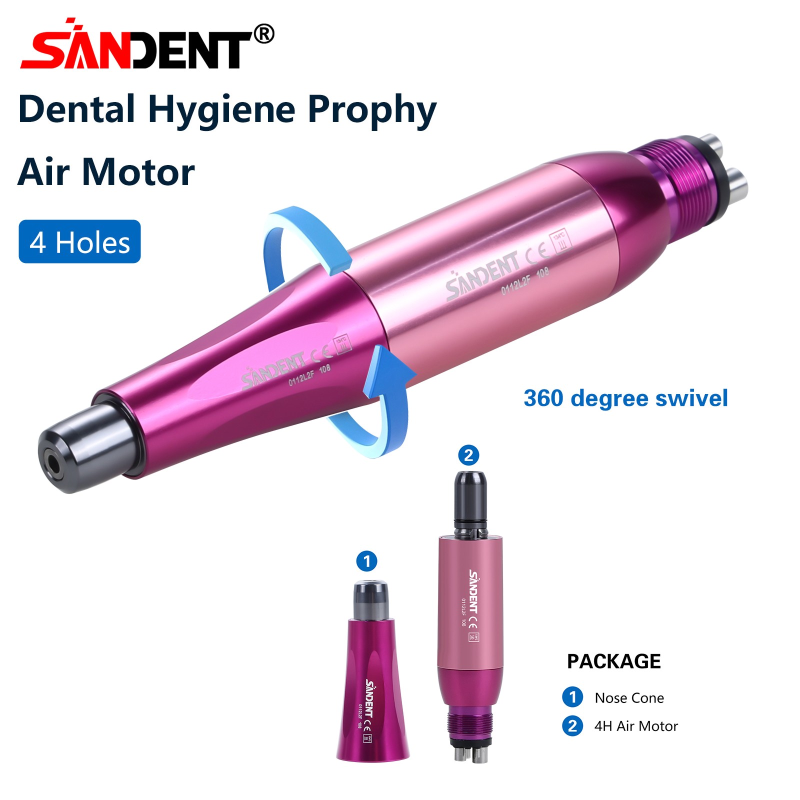 Dental 4:1 Hygiene Prophy Handpiece 4Holes Air Motor NoseCone 360°Swivel SANDENT