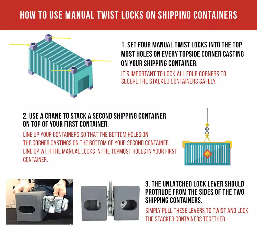 4 Pcs 20′ 40 Sea Rail Shipping Container Manual Twist Lock Handlocking Casting