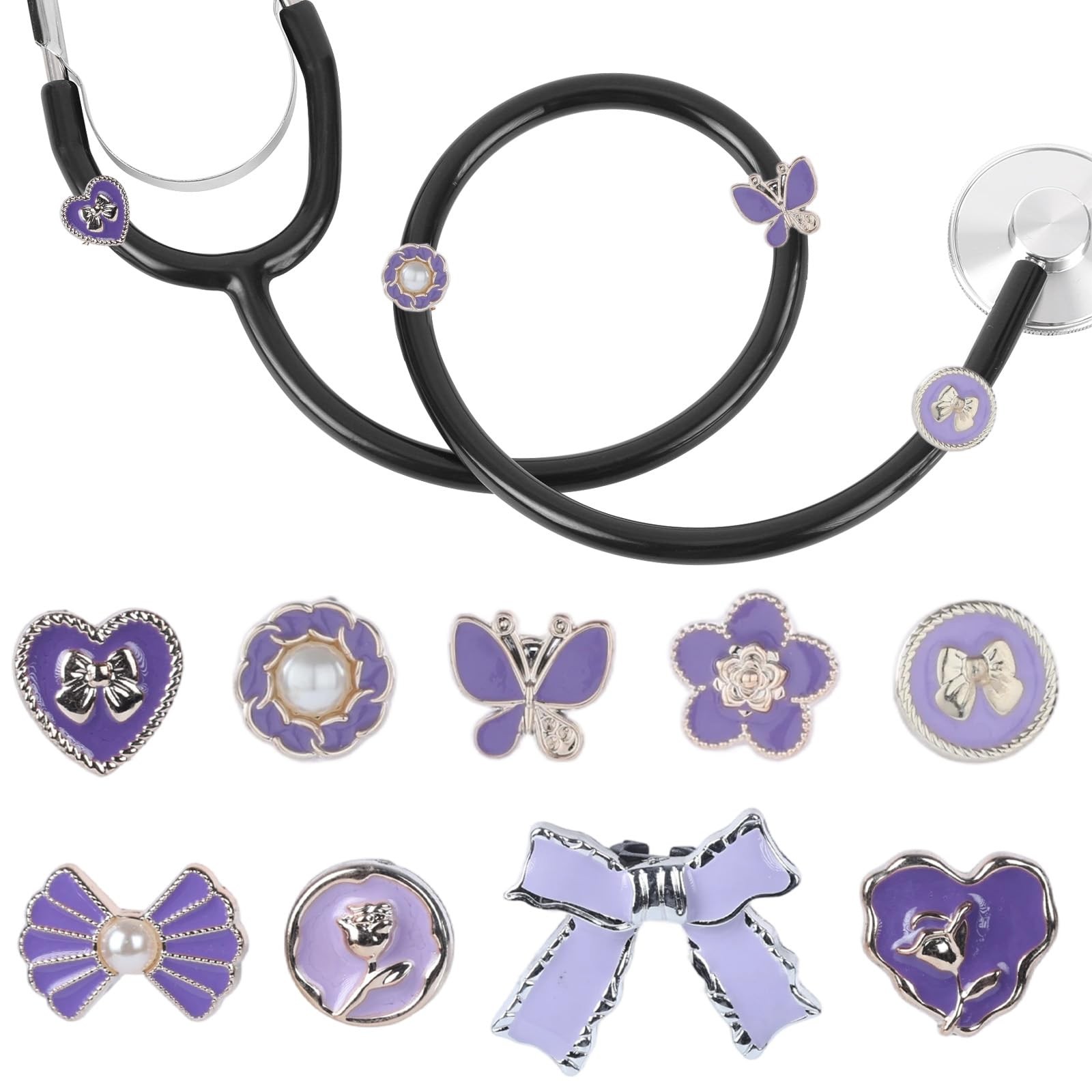 LuneCalt Bling Stethoscope Charm for Nurse – 9Pcs Resin Plastics Purple Bowko…