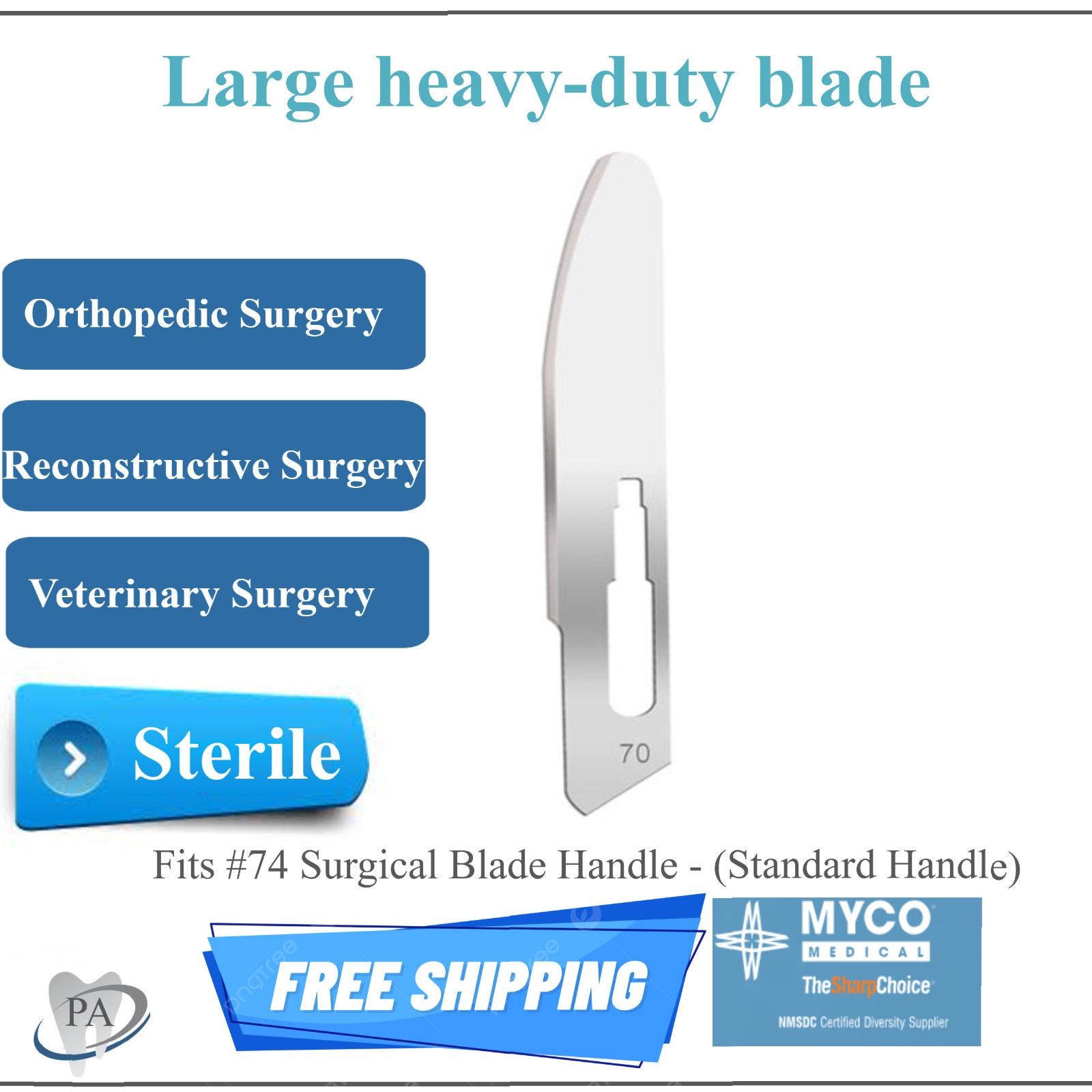 GLASSVAN Sterile Surgical Blades #70GV Carbon Steel, Surgery Blade 10-100/PK USA