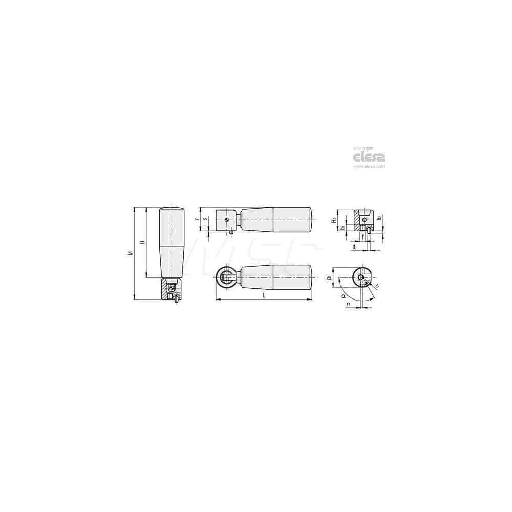 Elesa M6x1.0 Stem Fold-down Revolving Cylindrical Handle 2.56″ Handle Length