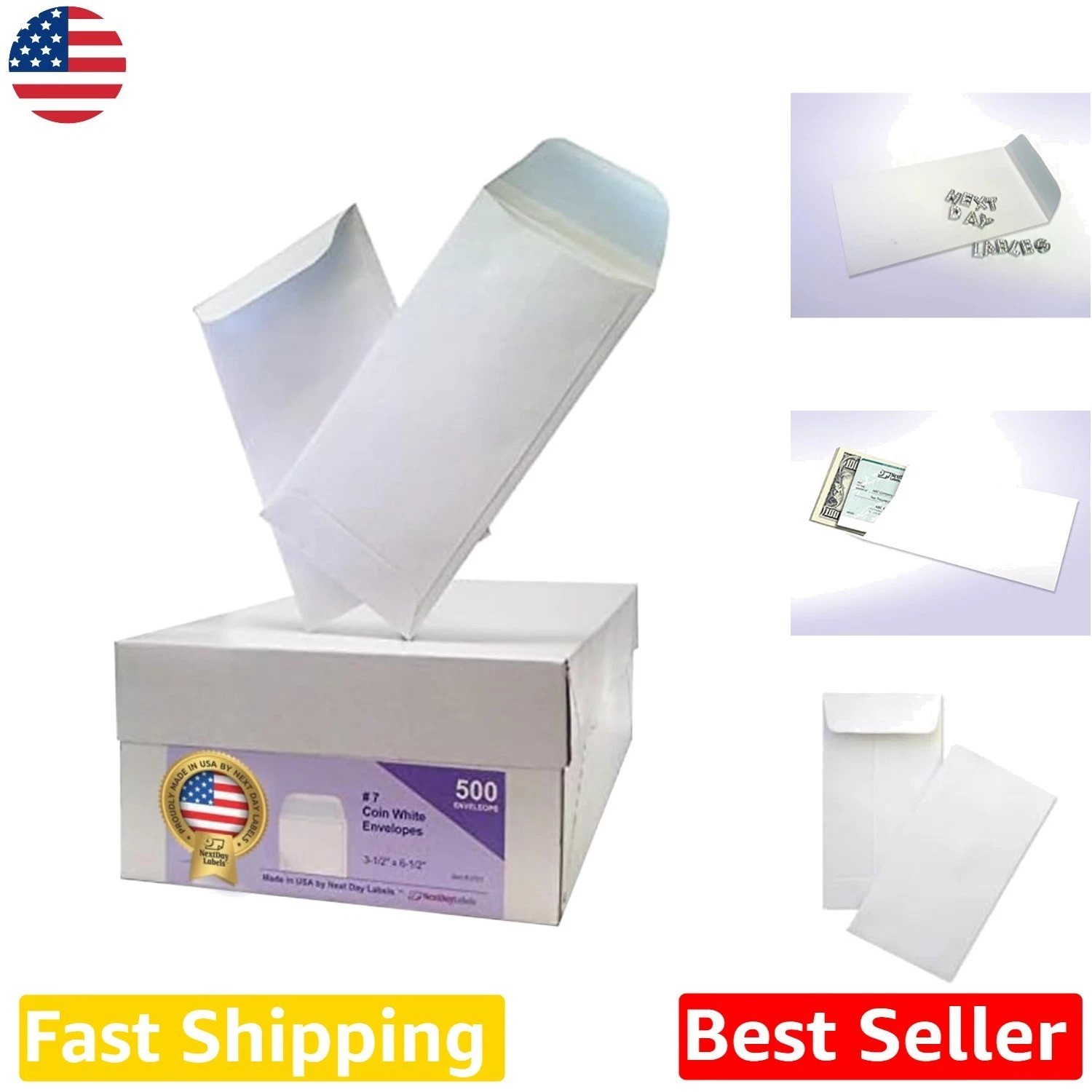 Heavyweight 24lb White Coin Envelopes – 500 Pack Gum Seal, 3.5×6.5″ Cash Storage