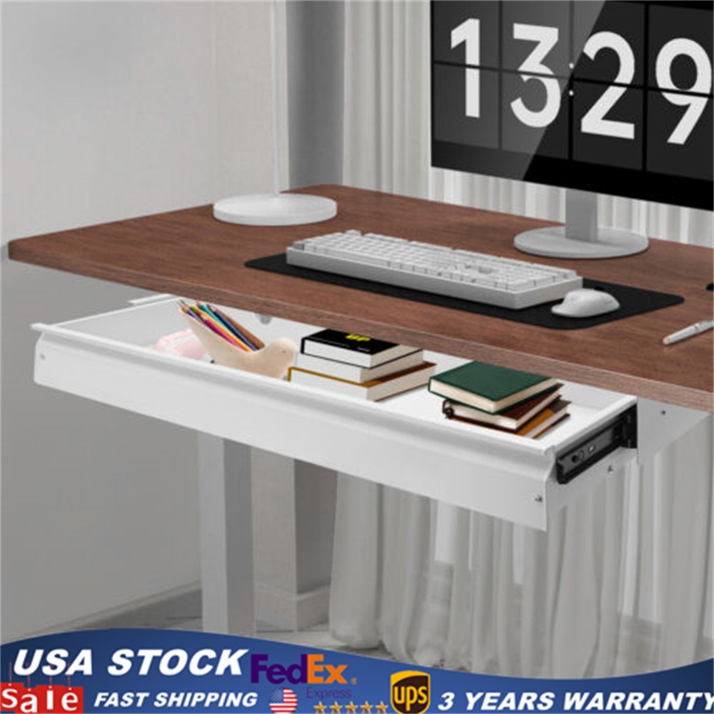 33in White Space Saver Sliding Under Desk Storage Drawer Pull-out Drawer White