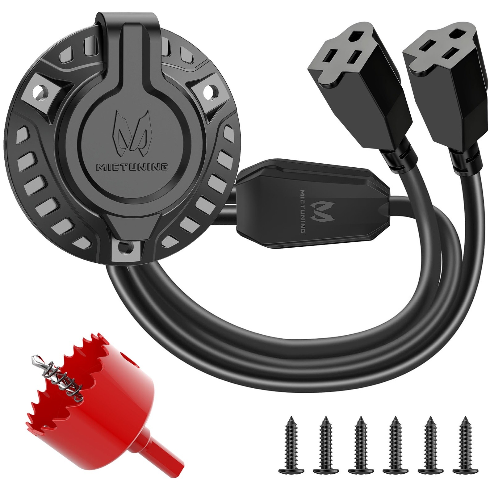 15A 125V AC Port Plug RV Shore Power Inlet Dual 20” Extension Wire w/ Hole Saw