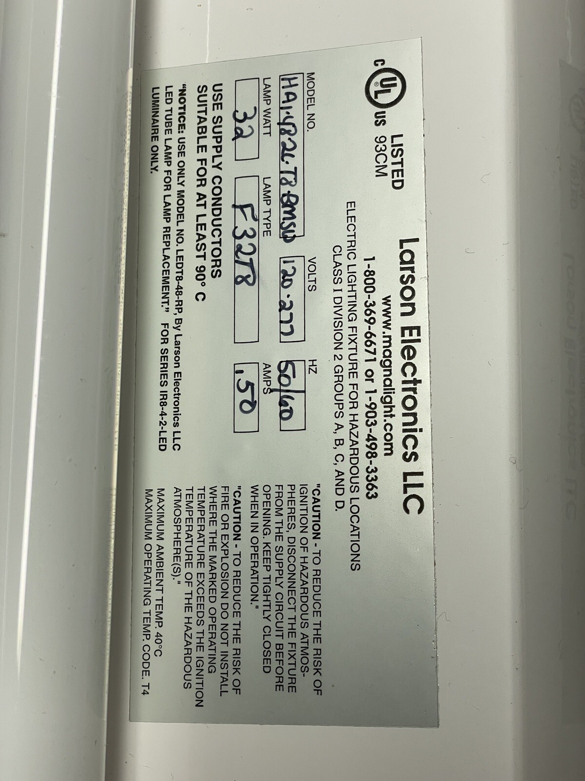 LARSON ELECTRONICS LLC HAL-48-2L-T8-BMSW Hazardous Location Fixture