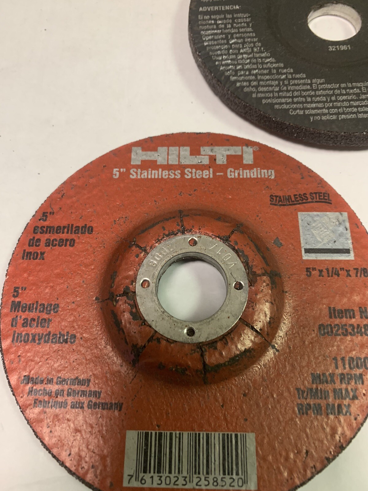 New Qty (5) Hilti 5” X 1/4” X 7/8” Grinding Wheels For Stainless, 53481