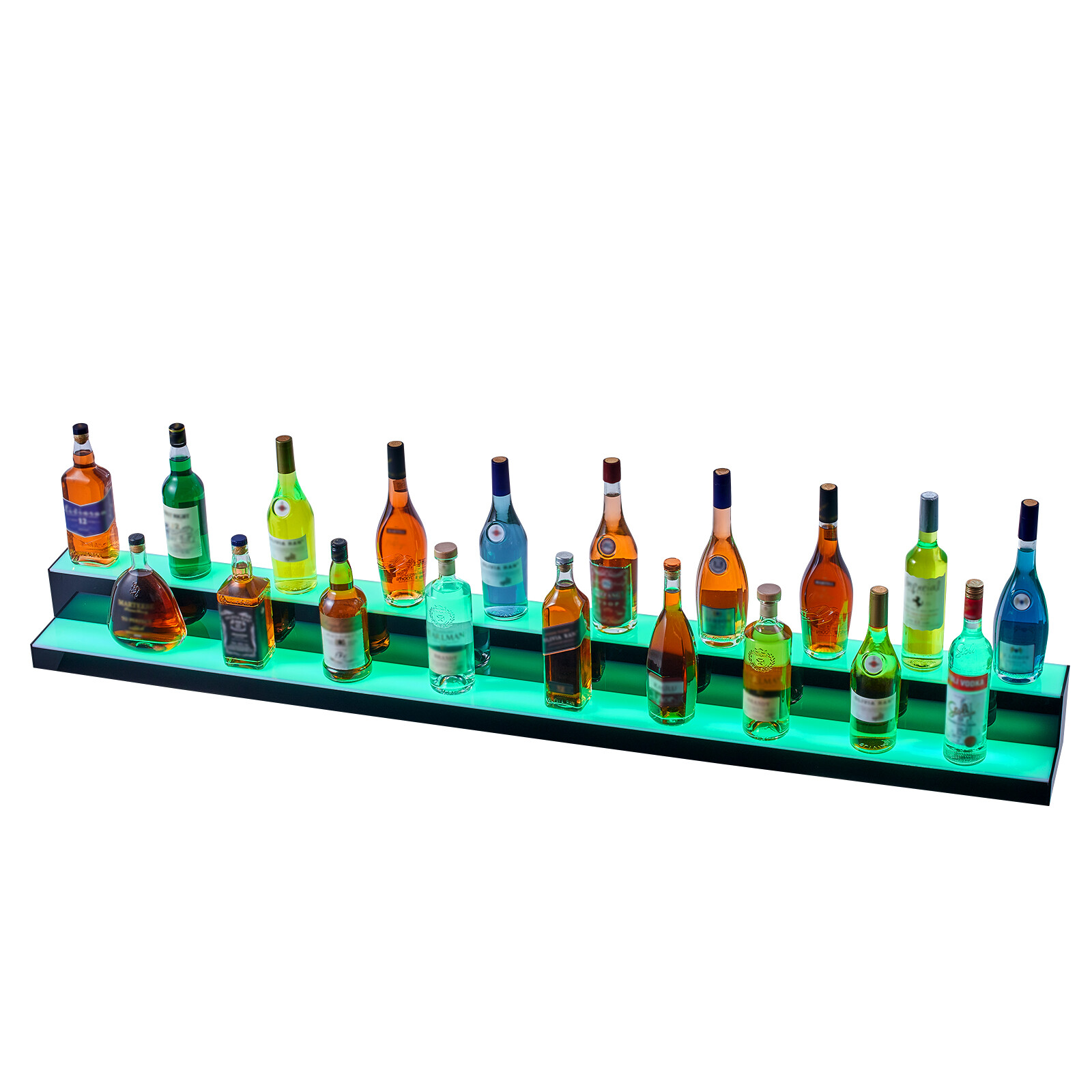 VEVOR60″ 2-Step LED Lighted Liquor Bottle Display Bar Shelf RF & App Control