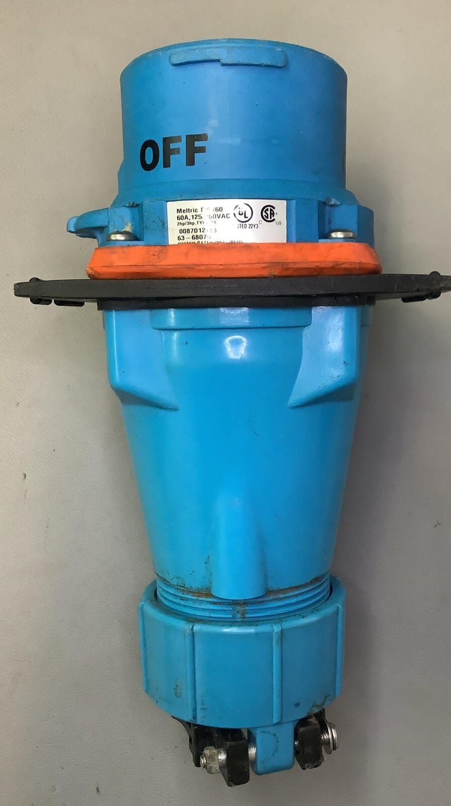 Meltric 63-38076 Decontactor Male Inlet 60A 125/250VAC (b477)