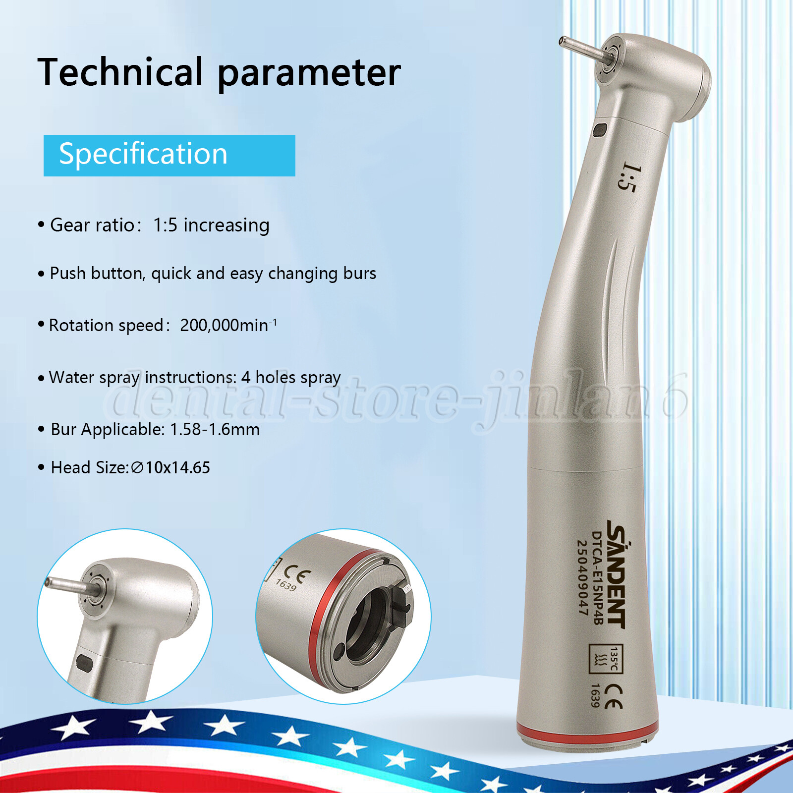 Woodpecker Style 1:5 High Speed Handpiece for MT2 MT3 Dental Electric Motor