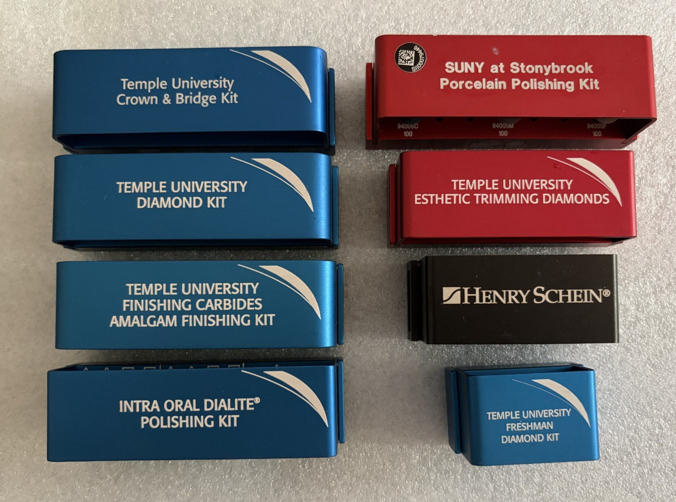 Set of 8 Bur Blocks: 6 Brasseler, 1 Komet, 1 Henry Schein Bur Blocks