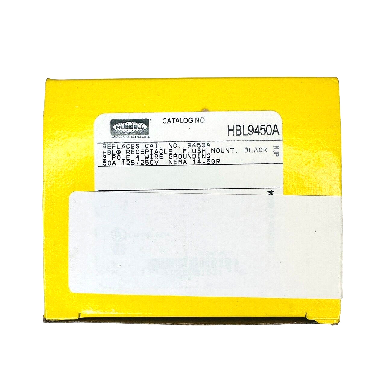 HBL9450A Hubbell Kellems Receptacle 3Pole 4-Wire Ground 50A 125/250V Flush Black